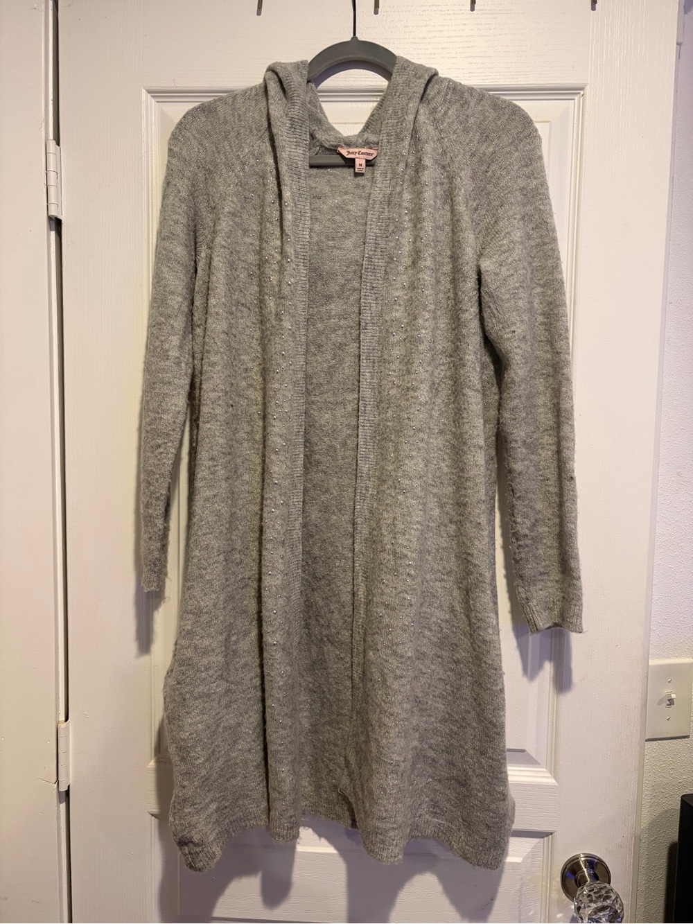 Juicy Couture Light Gray Hooded Open-Front Cardigan